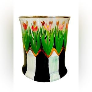 Mackenzie-Childs Heirloom Hand Painted Low Ball Glass Tumbler ‘Circus Tulips’